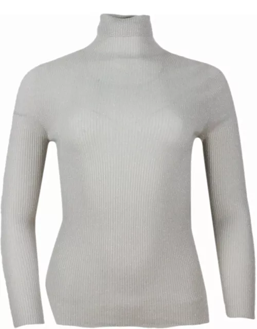 Fabiana Filippi Long-sleeved Turtleneck Sweater In Merino Lamè Embellished With Shiny Lurex That Gives Brightnes