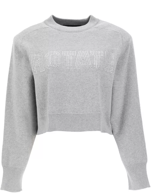 ROTATE cropped sweater with rhinestone-studded logo