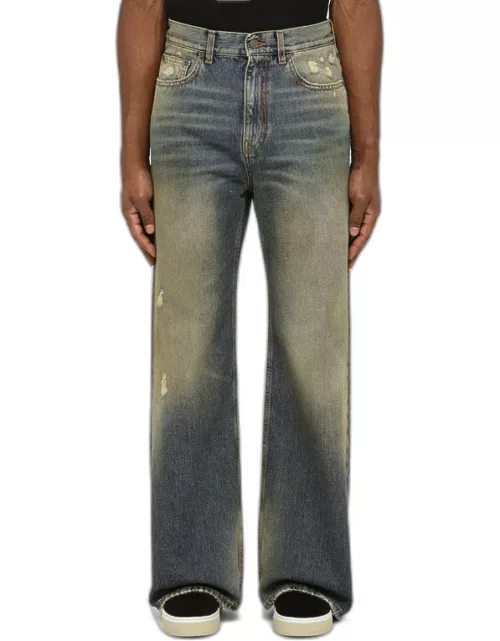 Blue/brown denim jeans with wear
