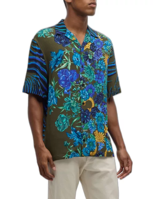 Men's Wildflower Tiger-Print Camp Shirt