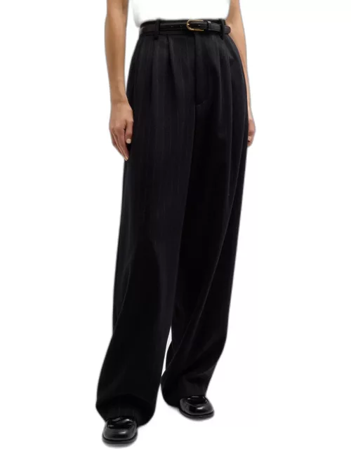 Rufos Pleated Wide-Leg Pinstripe Cahsmere Pant