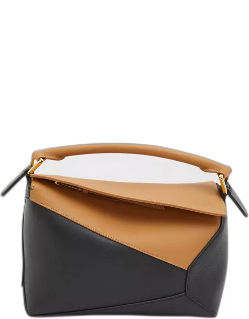 Puzzle Edge Small Top-Handle Bag in Bicolor Leather