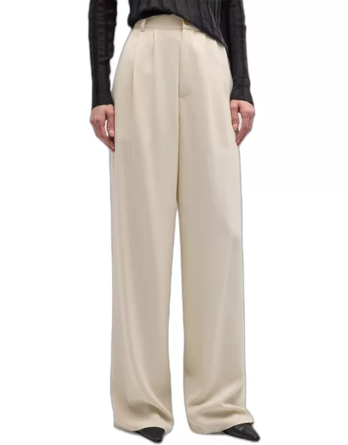Rufos Double-Pleated Wide-Leg Silk Pant