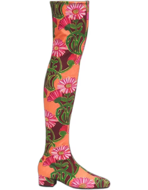 Stretch Floral Over-The-Knee Boot