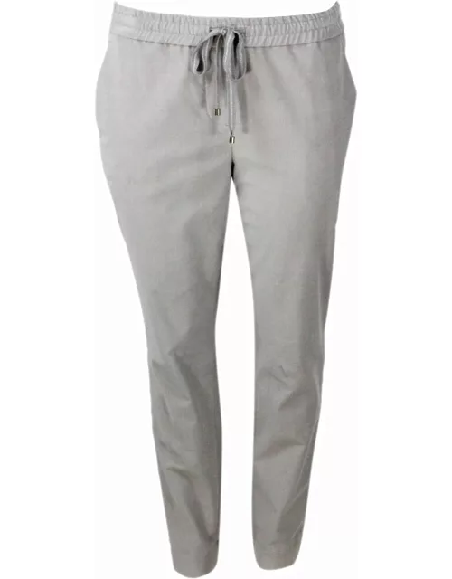 Lorena Antoniazzi Jogging Trousers With Drawstring And Elastic Waistband In Very Soft Ribbed Corduroy Stretch With Wide Elasticated Cuffs At The Botto