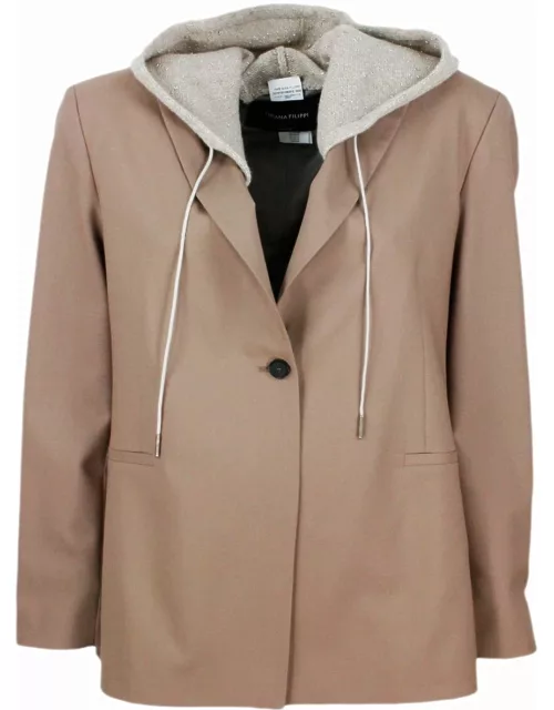 Fabiana Filippi Blazer Jacket In Soft Cool Wool With A Slim Line And Characterized By A Detachable Hood In Lamè Yarn