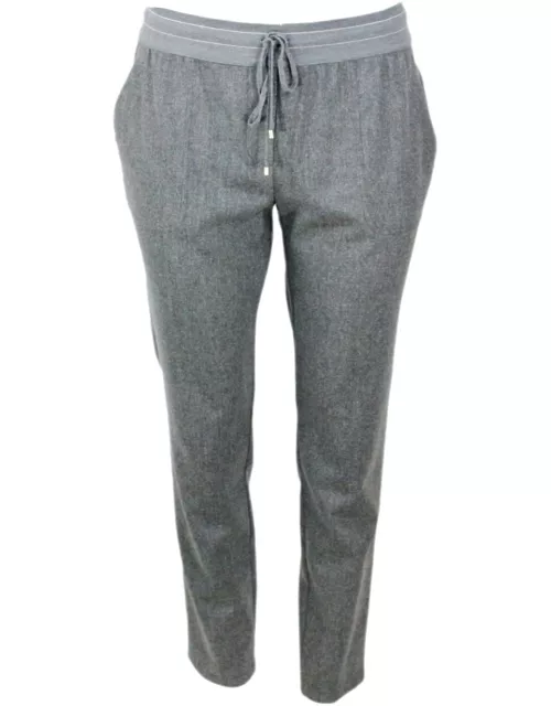 Lorena Antoniazzi Jogging Trousers With Drawstring And Elastic Waist In Very Soft Stretch Wool With Welt Pocket