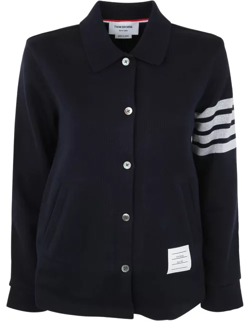 Thom Browne Long Sleeve Button Down A-line Shirt In Double Face Knit With Eng 4bar