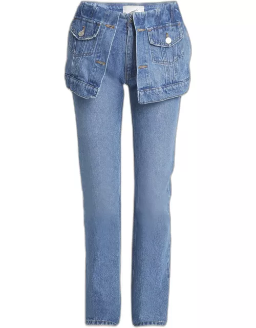 Flap Straight-Leg Denim Jean