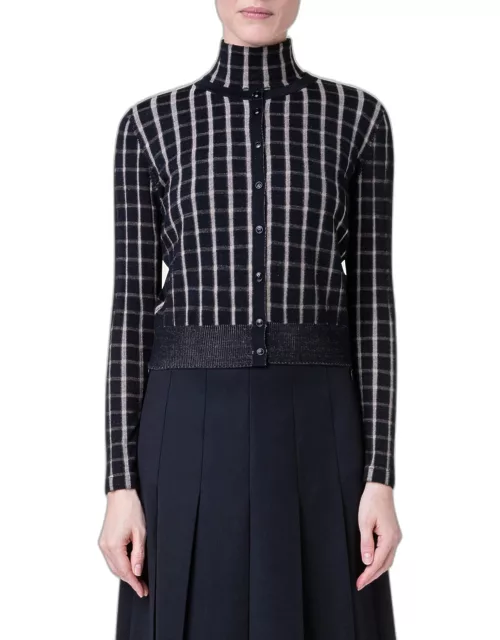 Structured Check Jacquard Wool Cardigan