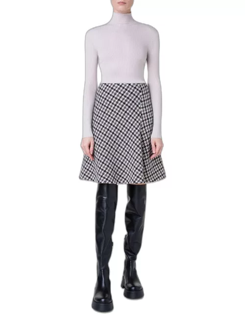 Knee-Length Pied-de-Coq Wool A-Line Skirt