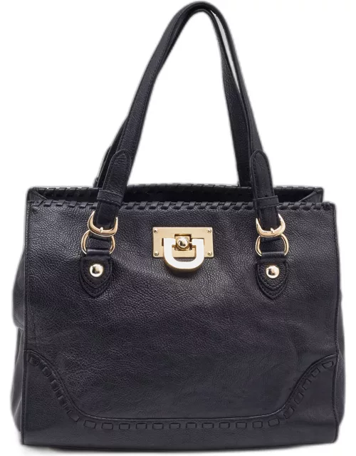 DKNY Black Leather Beekman French Whipstitch Trim Tote
