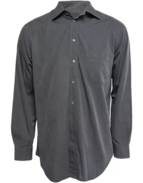 Armani Collezioni Grey Cotton Button Front Full Sleeve Shirt