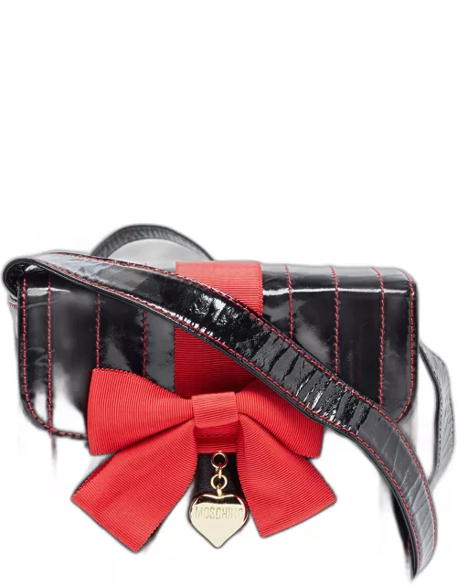 Moschino Black Quilted Patent Leather Bow Crossbody Bag