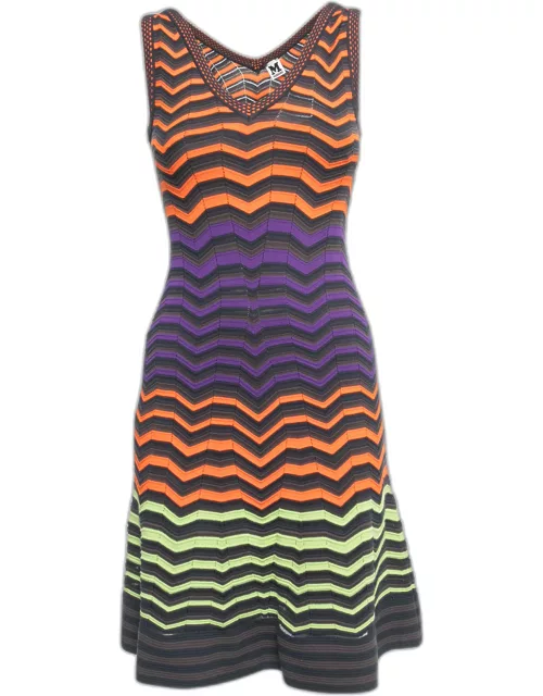 M Missoni Multicolor Patterned Knit Sleeveless Flared Short Dress
