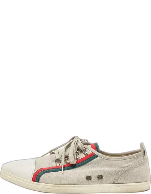 Gucci Grey/White Fabric and Leather Low Top Sneaker