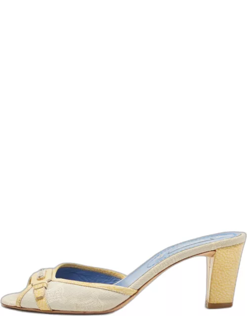 Celine Two Tone Macadam Canvas and Leather Slide Sandal