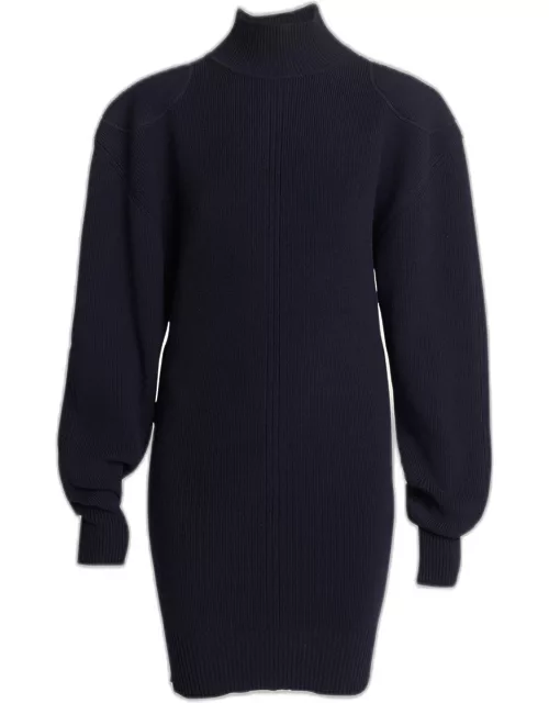 Turtleneck Mini Sweater Dress with Open Back