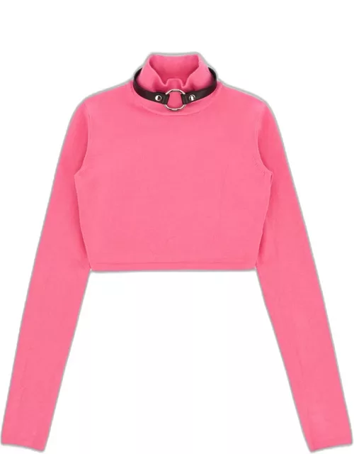 1017 ALYX 9SM Cropped Knit Turtleneck Pink cropped sweater with choker detail - Cropped knit turtleneck