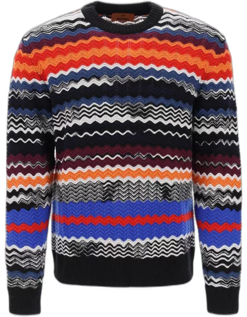 Missoni Crew-neck Sweater With Multicolor Herringbone Motif
