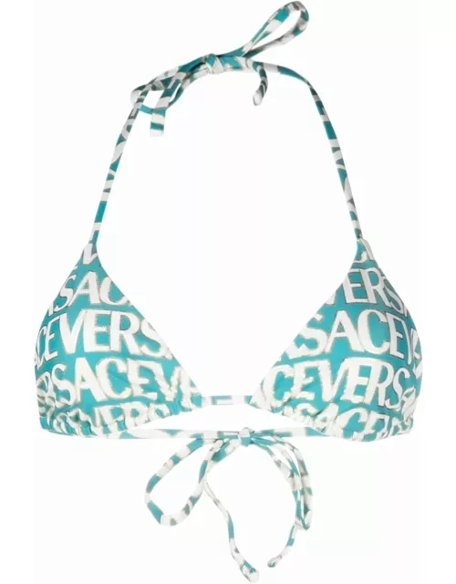 Turquoise logo print bikini top Stretch design