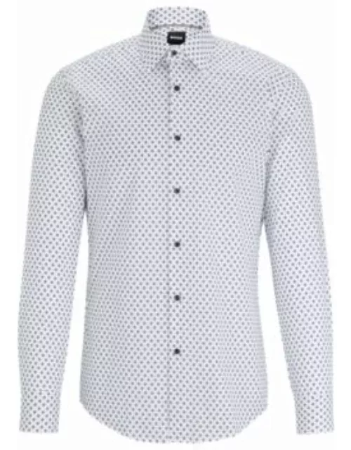 Slim-fit shirt in printed Oxford cotton- White Men's Shirt