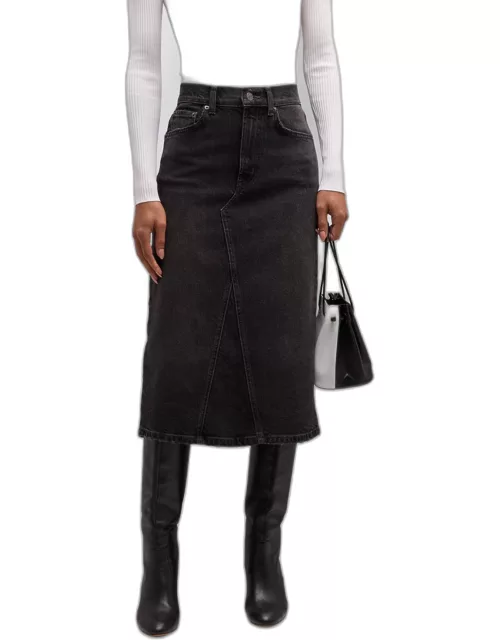 Highland A-Line Denim Midi Skirt