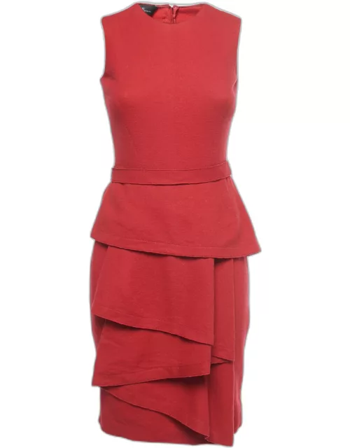 CH Carolina Herrera Red Wool Drape Detail Sleeveless Belted Short Dress