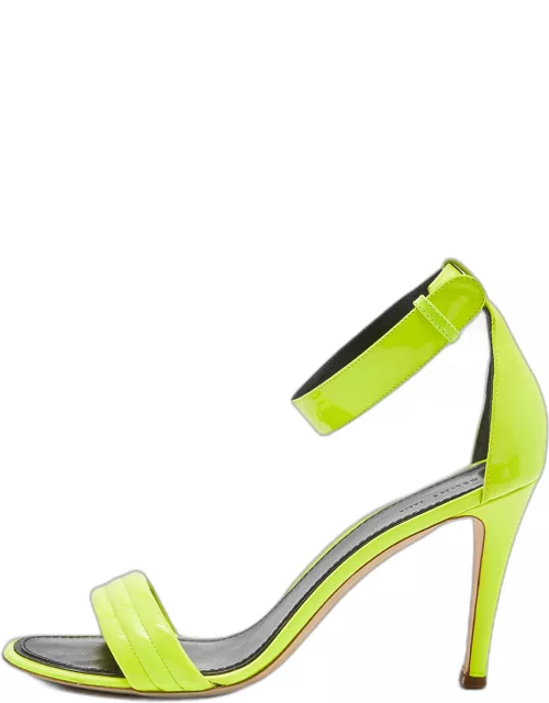 Celine Neon Yellow Patent Leather Ankle Strap Sandal