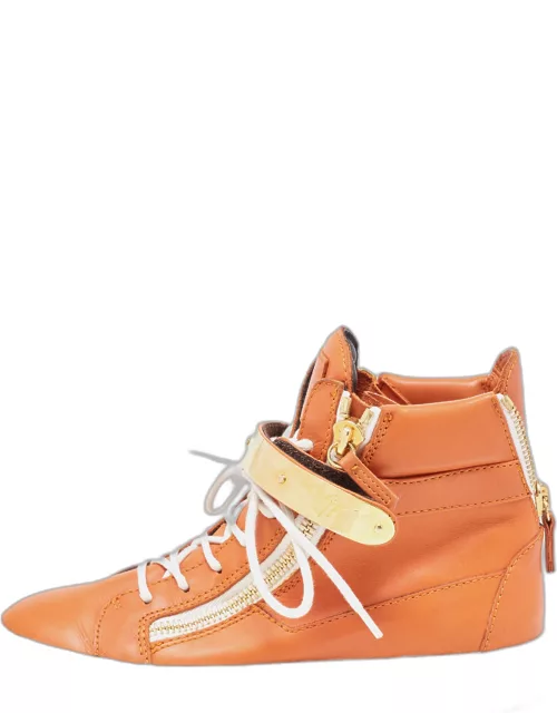 Giuseppe Zanotti Orange Leather Coby High Top Sneaker