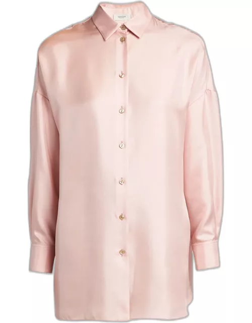 Silk Twill Button-Front Shirt