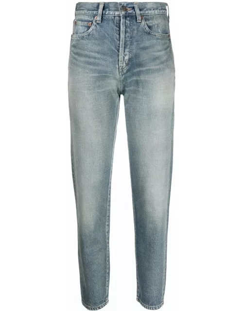 Blue high-waisted tapered jean