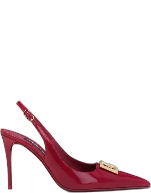 Glossy red slingback pumps with gold logo