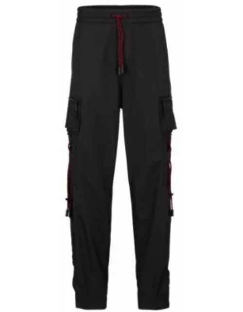 Ripstop cargo trousers with logo print- Black Men's Casual Pant