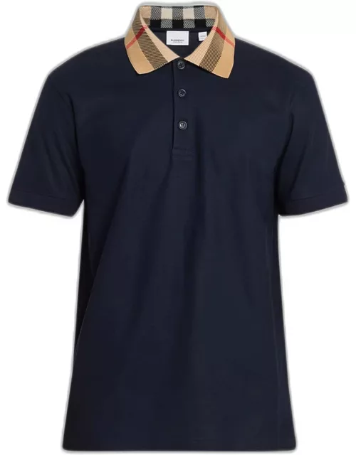 Men's Pique Check-Collar Polo Shirt