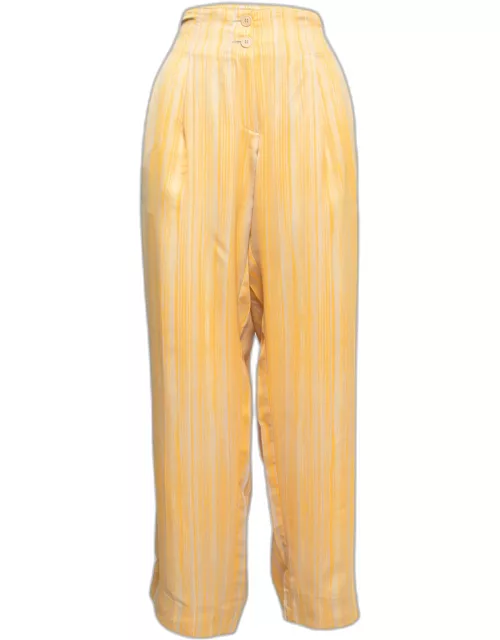 Bottega Veneta Yellow Striped Satin Wide Leg Trousers