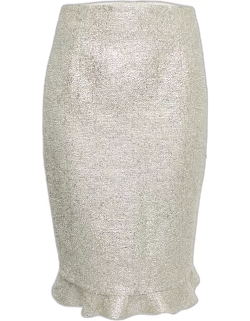 Moschino Metallic Tweed Ruffle Detail Knee Length Skirt