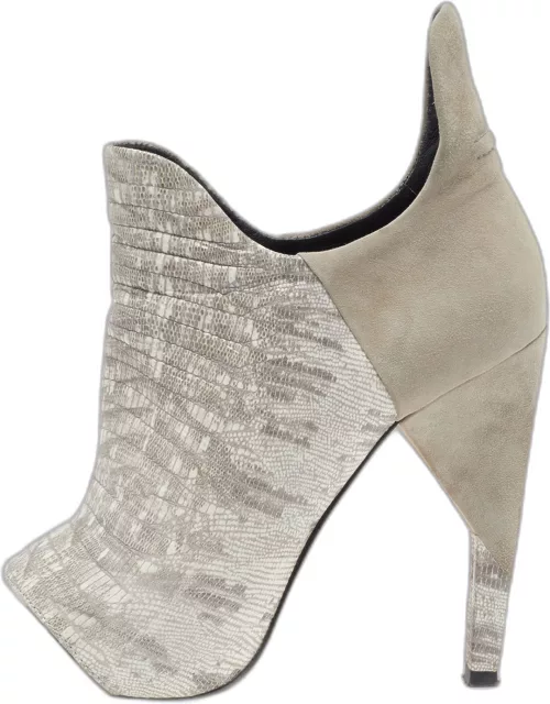 Alexander Wang Grey Lizard Embossed Leather and Suede Devon Graphic Ankle Boot