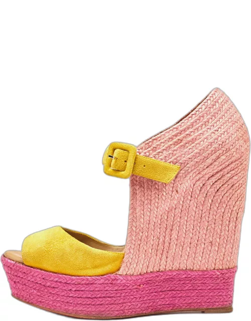 Christian Louboutin Yellow/Pink Suede Praia Wedge Sandal