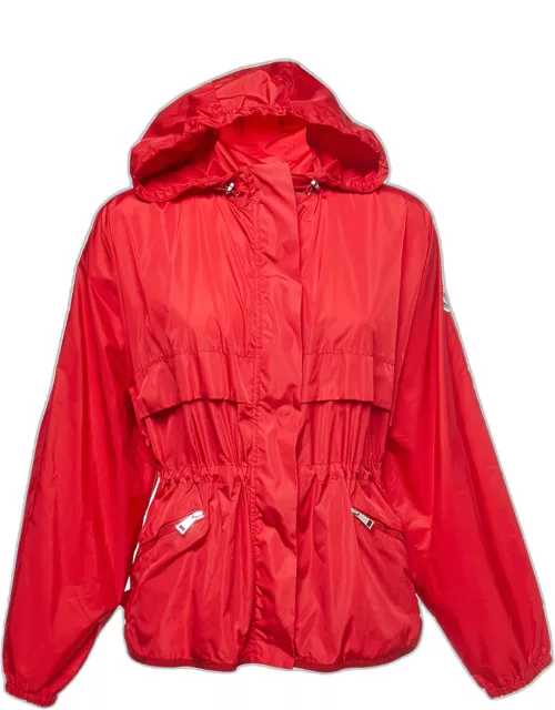 Moncler Red Nylon Zip Front Hooded Jacket