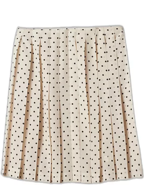 Polka-Dot Crepe de Chine Pleated Midi Skirt