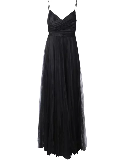 Pleated Tulle Long Black Dress By Fabiana Filippi