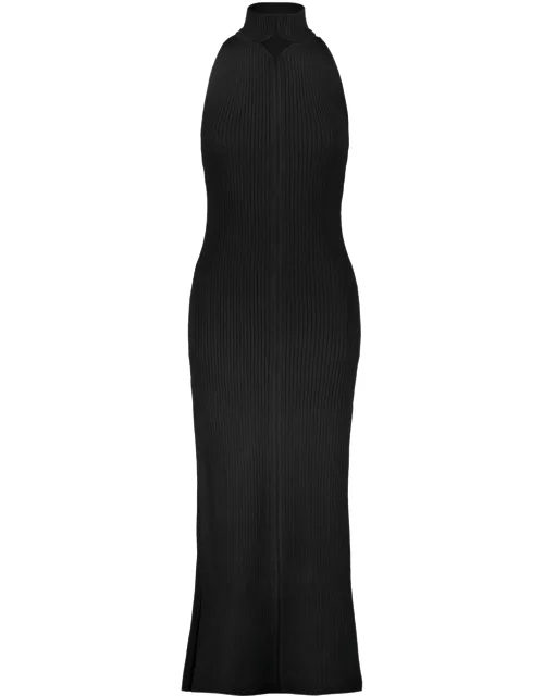 Courrèges Rib Knit Diamond Neck Dress In Black