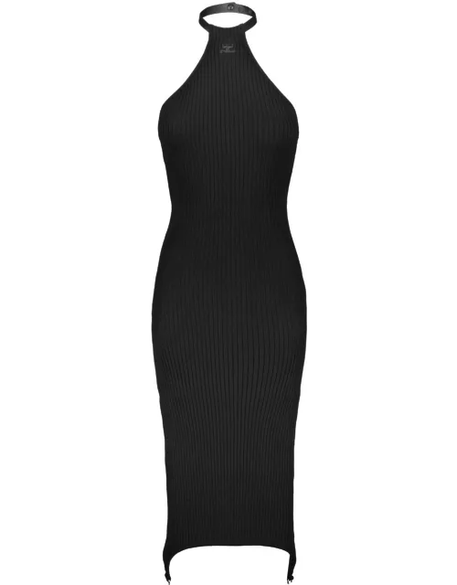Courrèges Rib Knit Suspenders Dress In Black