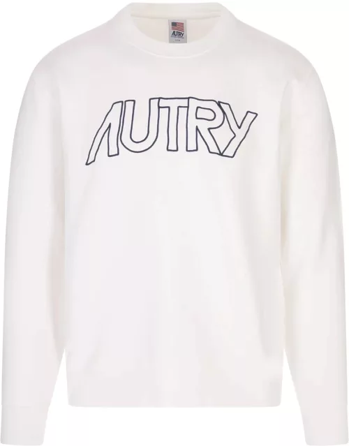 Autry White Crewneck Sweatshirt With Embroidered Logo