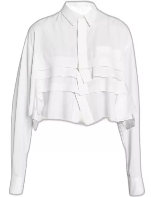 Cropped Button-Front Shirt with Ruffle