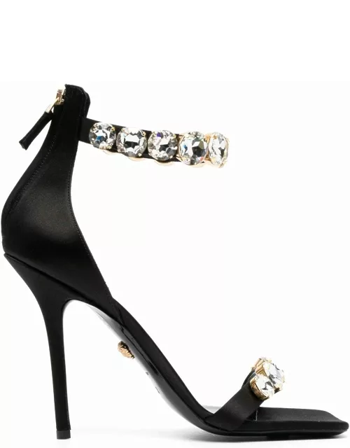 Elegant black sandals with crystal