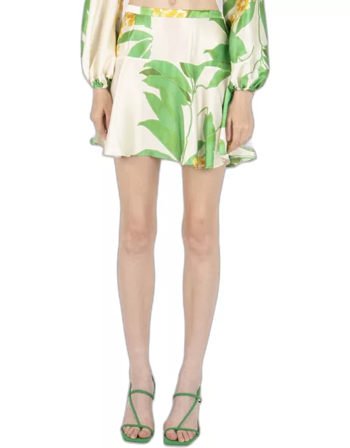 Donna Tropical-Printed Silk Mini Skirt