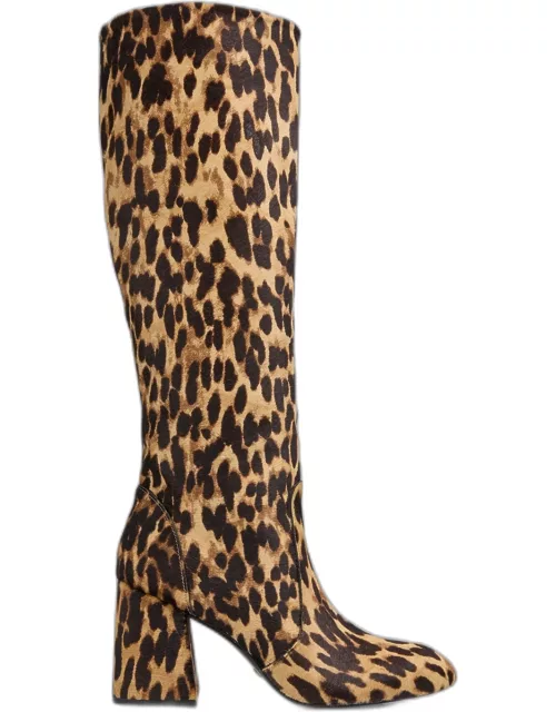 Leopard Block-Heel Knee Boot