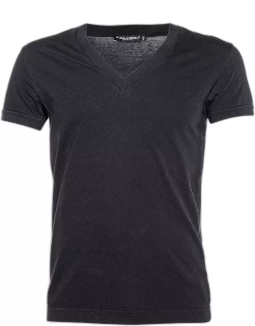 Dolce & Gabbana Black Cotton Knit V-Neck T-Shirt